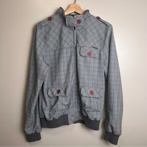 Empyre Blue/Gray Plaid Button-Up Women's Jacket w/Removable Hood Size L, EUC